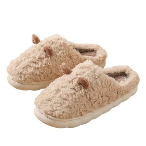 RJDJTTBD Winter Plüsch Flauschige Warme Frauen Baumwolle Hausschuhe Haushalt Zehen Wrap Dicke Sohlen Rutschen Herbst rutschfeste Männer Bequeme Schuh (Schokolade, 38-39) von RJDJTTBD