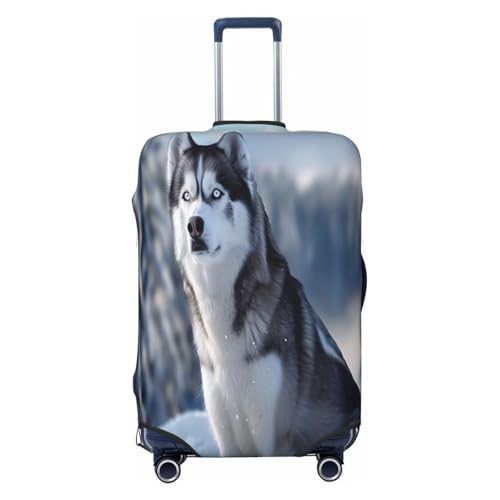 RKHMNJY Vibrant Husky Gepäckabdeckung, elastisch, waschbar, staubdicht, kratzfest, für 45,7 - 81,3 cm große Koffer, reisefreundliches Design, Schwarz, X-Large von RKHMNJY