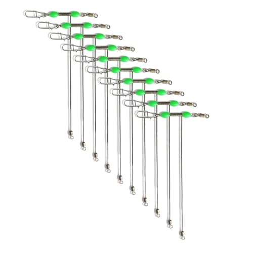 10 Stück 3-Wege-T-förmige Wirbel aus Edelstahl mit leuchtenden Perlen, T-förmige Angelschnurverbinder für ausgewogene Rigs von RKJRTK