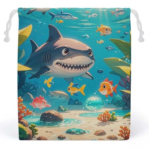 RKJVB Beutel mit Kordelzug, Motiv: Haie und kleine Fische, staubdichte Aufbewahrungstasche, atmungsaktive Canvas-Tasche, wiederverwendbare Musselin-Tasche für Party, Hochzeit, Weihnachten, von RKJVB