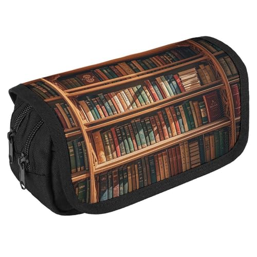 RKJVB Federmäppchen, altes Bücherregal, Federmäppchen, großes Fassungsvermögen, Stiftebox, Doppel-Reißverschluss, Aufbewahrungstasche, 2 Fächer, tragbare multifunktionale Tasche, von RKJVB