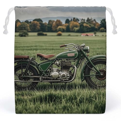 RKJVB Motorräder auf grünem Gras Kordelzugbeutel, staubdichte Aufbewahrungstasche, atmungsaktive Canvas-Tasche, wiederverwendbare Musselin-Tasche für Party, Hochzeit, Weihnachten, Geschenktasche, von RKJVB