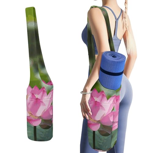 RKJVB Tragbare Yogamatten-Tasche mit Lotu-Blumen, bedruckt, Turnbeutel mit Gurt, Yogamatte, Aufbewahrungstasche, Sporttasche für Pilates, Reisen, Männer und Frauen von RKJVB