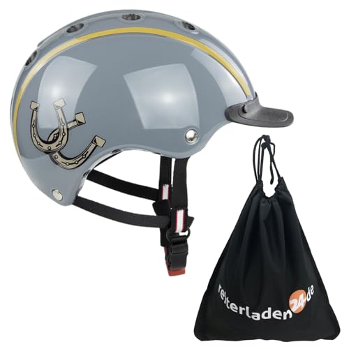 RL24 - Casco Kinder Reithelm Nori Glückspferd inkl. Schutzbeutel | Reitkappe für Mädchen & Jungen | Helm zum Reiten, Fahrrad- & Skifahren | Reiterhelm in Grau | Größe XS (50-52 cm) von RL24