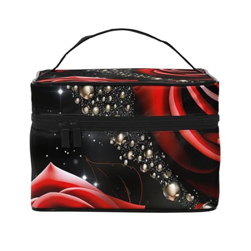 RLDOBOFE Kulturbeutel für Damen und Herren, Reise-Make-up-Tasche, Make-up-Tasche, Kosmetiktasche, rote Rosen und Sterne, hängende Kulturbeutel, Rasiertasche mit großer Kapazität für Reisen, Rote Rosen von RLDOBOFE