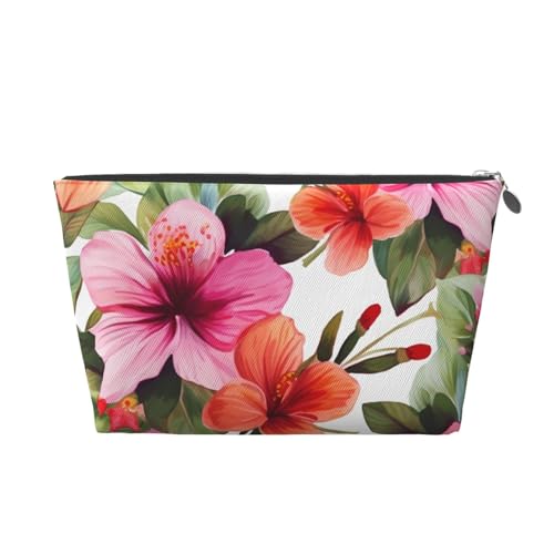 RLDOBOFE Kulturbeutel für Damen und Herren, Reise-Make-up-Tasche, hawaiianischer Blumendruck, Make-up-Organizer, Kosmetiktasche, silber, Einheitsgröße von RLDOBOFE