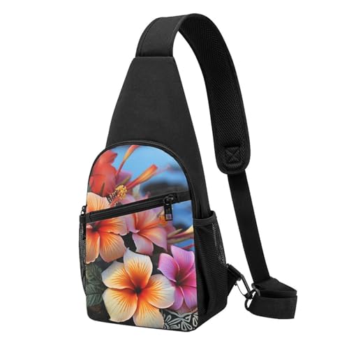 RLDOBOFE Schultertasche für Damen und Herren, trendiger Sling-Bakpack, lässige Brusttasche, Leoparden- und Sonnenblumen-Bauchtasche für Reisen, Wandern, Hawaii-Blumen, Einheitsgröße von RLDOBOFE