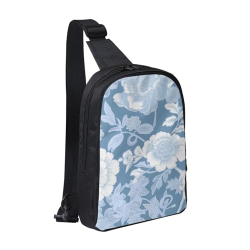 Schultertasche für Damen und Herren, trendig, Bakpack, lässige Brusttasche, blaue Rosen, Bauchtasche für Reisen, Wandern, Weiße/Blumen, Einheitsgröße von RLDOBOFE