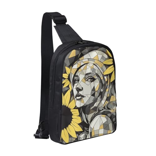 Schultertasche für Damen und Herren, trendiger Sling-Bakpack, lässige Brusttasche, zwei Kaninchen, Trinken, Tee, Bauchtasche für Reisen, Wandern, Sonnenblumen-Grafik, Einheitsgröße von RLDOBOFE