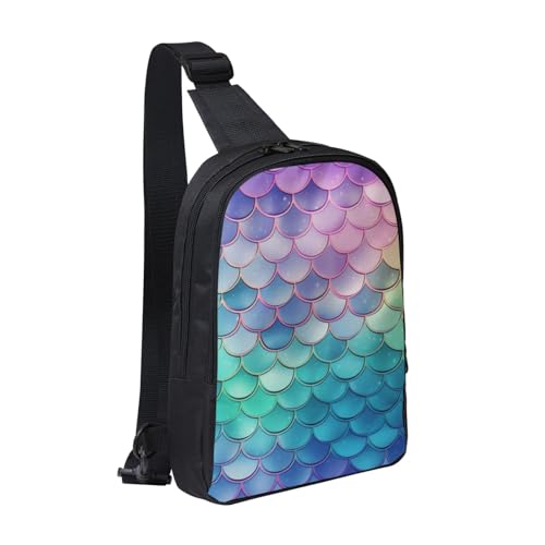 Sling Bag für Damen und Herren, trendiger Sling-Bakpack, lässige Brusttasche, Traumspieluhr, Bauchtasche für Reisen, Wandern, Dreamy Gradient Mermaid Scales, Einheitsgröße von RLDOBOFE