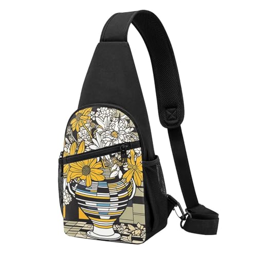 Sling Bag für Damen und Herren, trendiger Sling-Bakpack, lässige Brusttasche, gelbes Kürbismuster, Bauchtasche für Reisen, Wandern, Gelbe und schwarze Streifen, Einheitsgröße von RLDOBOFE