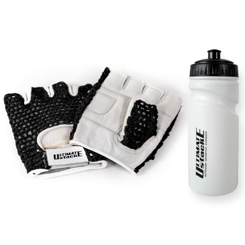 RLG RL GRIPS Netz-Fitnesshandschuhe für Männer und Frauen + Geschenkflasche - Atmungsaktive Lederhandschuhe für Fitness-Training, Gewichtheben und Crossfit (Schwarz, M) von RLG RL GRIPS