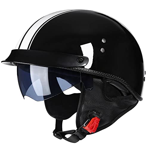 RMBDD Retro Motorrad Halbhelme Motorradhelm für Herren und Damen DOT/ECE-Zertifizierung Jethelm Mit Visier Halbschalenhelm Braincap für Bike Cruiser Chopper Moped Scooter Offenem Helm, M(55~56cm) von RMBDD