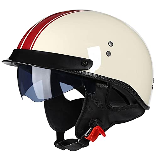 RMBDD Retro Motorrad Halbhelme Motorradhelm für Herren und Damen DOT/ECE-Zertifizierung Jethelm Mit Visier Halbschalenhelm Braincap für Bike Cruiser Chopper Moped Scooter Offenem Helm, XL(59~60cm) von RMBDD