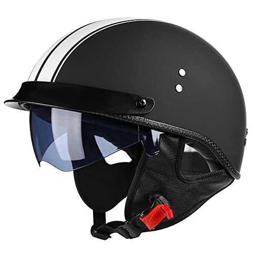 Retro Motorrad Halbhelme Motorradhelm für Herren und Damen DOT/ECE-Zertifizierung Jethelm Mit Visier Halbschalenhelm Braincap für Bike Cruiser Chopper Moped Scooter Offenem Helm von RMBDD