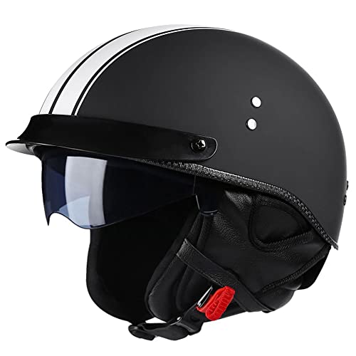 Retro Motorrad Halbhelme Motorradhelm für Herren und Damen DOT/ECE-Zertifizierung Jethelm Mit Visier Halbschalenhelm Braincap für Bike Cruiser Chopper Moped Scooter Offenem Helm von RMBDD