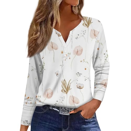Blusen & Tuniken Für Damen Langarm V-Ausschnitt Blusenshirt Blumen Bedruckt Henley Shirt Basic Langarmshirt Knopf Leichte Business Shirt Herbst Oberteile Ausgefallene Shirt Frauen Tunika Bluse Blusen & Tuniken Für Damen Langarm V-Ausschnitt Blusenshirt Blumen Bedruckt Henley Shirt Basic Langarmshirt Knopf Leichte Business Shirt Herbst Oberteile Ausgefallene Shirt Frauen Tunika Bluse von RMBLYfeiye