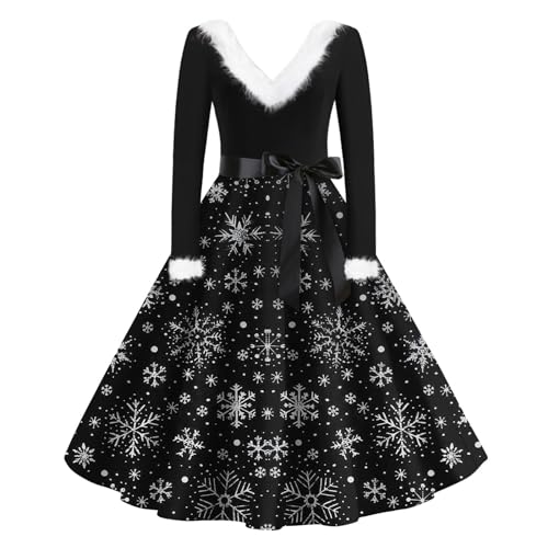 Christmas Dress Herbstkleid Damen Neckholder Kleid Damen Schneeflocke Bedruckt Prinzessin Kleid mit Gürtel Kunstfell V-Ausschnitt Plüsch Party Kleid A Linien Plissee Abendkleid Übergröße (Schwarz, L) Christmas Dress Herbstkleid Damen Neckholder Kleid Damen Schneeflocke Bedruckt Prinzessin Kleid mit Gürtel Kunstfell V-Ausschnitt Plüsch Party Kleid A Linien Plissee Abendkleid Übergröße (Schwarz, L) von RMBLYfeiye
