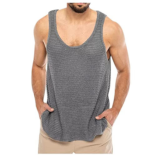 RMBLYfeiye Fitness Shirt Herren Gym Hawaii Hemd Langarm Herren Poloshirt Grau Tank Top Rundhals Ärmellos Muskelshirts Gym Tank Top Trägershirt Bodybuilding Tops Herren T-Shirt (Grau, M) von RMBLYfeiye