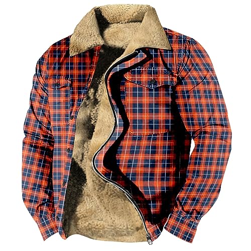 Gefütterte Jacke Herren Revers Vintage Druck Fleecejacke Mit Taschen Fleece Futter Thermo Winterjacke Mit Reißverschluss Decken Hybrid Jacke Casual Holzfäller Jacke Outdoor Jacke Für Männer von RMBLYfeiye