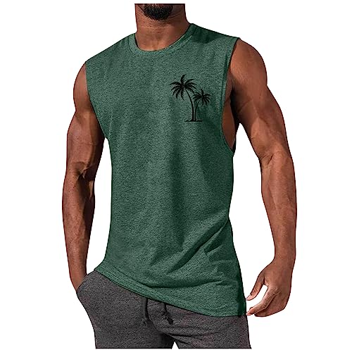 Gym Shirt Herren Hawaii Hemd Baumwolle Tshirt Weiss Rundhals Palm Druck Funktionsshirt Ärmellos Bodybuilding Tank Top Regular Fit Muskelshirts Fitness Trägershirt Basic Gym Top Polo Herren (Grün, 4Xl) von RMBLYfeiye