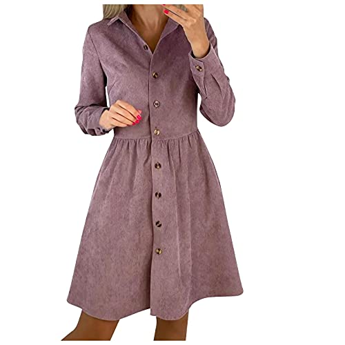 RMBLYfeiye Hemdkleid Damen Langarm Cord Freizeitkleid Herbst Winter,Oversize T-Shirt Vintage Einreiher Cord-Kleid Lang Bluse Einfarbig Shirtkleid Lose Minikleid RMBLYfeiye Hemdkleid Damen Langarm Cord Freizeitkleid Herbst Winter,Oversize T-Shirt Vintage Einreiher Cord-Kleid Lang Bluse Einfarbig Shirtkleid Lose Minikleid von RMBLYfeiye