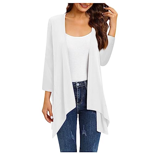Herbstmode Damen 2023 Leichte Strickjacke Damen Sommer Strickjacke Damen Große Größen Einfarbiges Offener Vorderseite Leicht Strickjacke 3/4 Ärmel Elegant Cardigan Lang Dünne Strickjacke (Weiß, 5Xl) Herbstmode Damen 2023 Leichte Strickjacke Damen Sommer Strickjacke Damen Große Größen Einfarbiges Offener Vorderseite Leicht Strickjacke 3/4 Ärmel Elegant Cardigan Lang Dünne Strickjacke (Weiß, 5Xl) von RMBLYfeiye