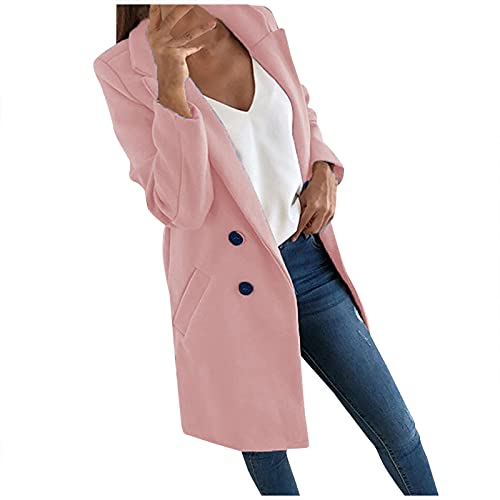 Hosenanzug Bolero Damen Festlich Sweatjacke Damen Mit Kapuze Lederjacke Damen Schwarzrevers Zweireiher Einfarbig Longblazer Mit Taschen Elegant Blazer Lang Leichte Festlich Blazerjacke (Rosa, 3Xl) von RMBLYfeiye