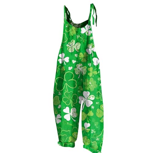 Jumpsuit Damen Elegant Festlich Damen Latzhose Overall Damen Fasching Kleeblatt Druck St Patricks Day Jumpsuit Wide Leg Playsuit Rückenfrei Romper Kuschelig Strampler Ärmelloser Onesie Weiß Xxl von RMBLYfeiye