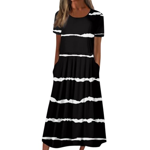 RMBLYfeiye Angebote des Tages Heute Lange Abendkleider Strandkleid Damen Große Größen Damen Radler Unter Dem Kleid Rundhals Gestreifter Druck Kurzarm Ballkleider Mit Taschen Tüll Kleid (Schwarz, XL) RMBLYfeiye Angebote des Tages Heute Lange Abendkleider Strandkleid Damen Große Größen Damen Radler Unter Dem Kleid Rundhals Gestreifter Druck Kurzarm Ballkleider Mit Taschen Tüll Kleid (Schwarz, XL) von RMBLYfeiye