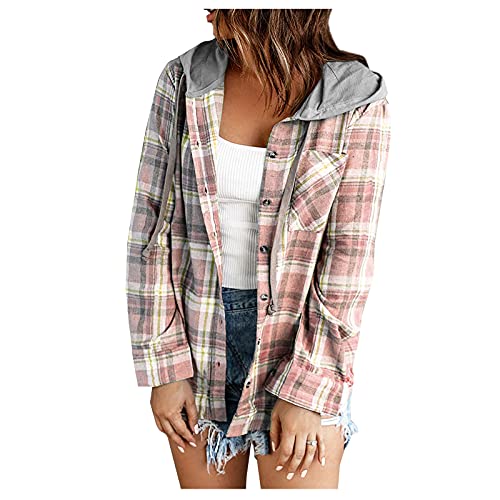 RMBLYfeiye Damen Kariertes Hemd Mit Kapuze Oversized Holzfäller Jacke Casual Hemd Loose Langarmhemd Brusttaschen Bluse Revers Kapuzeshirt Designer Freizeitjacke RMBLYfeiye Damen Kariertes Hemd Mit Kapuze Oversized Holzfäller Jacke Casual Hemd Loose Langarmhemd Brusttaschen Bluse Revers Kapuzeshirt Designer Freizeitjacke von RMBLYfeiye