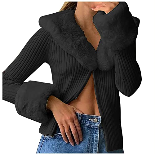 RMBLYfeiye Damen Y2k Langarm Strickpullover mit Fell Einreihiger Pelzkragen Warme Sexy Strickjacke Flauschiger Pelzmantel Strickpullover Schlanke Bluse Frau Herbst Winter Streetwear RMBLYfeiye Damen Y2k Langarm Strickpullover mit Fell Einreihiger Pelzkragen Warme Sexy Strickjacke Flauschiger Pelzmantel Strickpullover Schlanke Bluse Frau Herbst Winter Streetwear von RMBLYfeiye