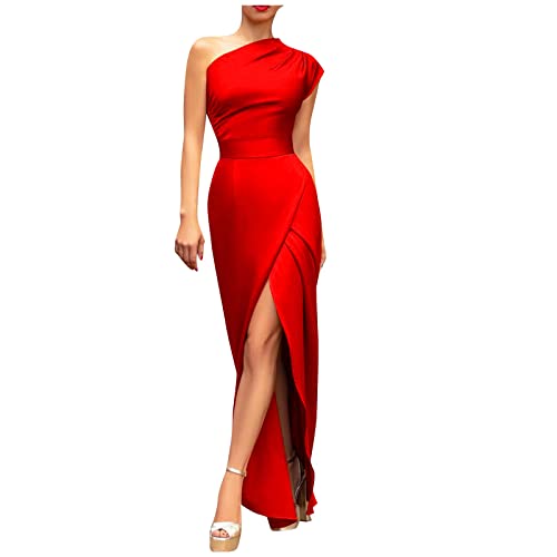 RMBLYfeiye Einer Schulter Abendkleid Damen Elegante Maxi Langes Kleid mit Schlitz Ballkleider Ärmellos Maxikleid Partykleid Cocktailkleid Festlich Kleid Brautjungfernkleider Bodycon Wickel Kleid von RMBLYfeiye