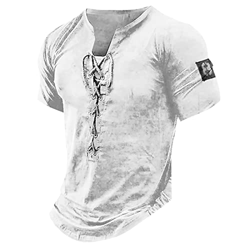 RMBLYfeiye Fitness Shirt Herren Jeanshemd Herren Langarm Herren Shirts V-Ausschnitt Einfarbiges Kordelzug Retro Henley Shirt Tailliert Muskelshirts Kurzarm Tactical Shirts Herren Polohemd von RMBLYfeiye