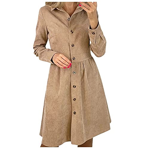 RMBLYfeiye Hemdkleid Damen Langarm Cord Freizeitkleid Herbst Winter,Oversize T-Shirt Vintage Einreiher Cord-Kleid Lang Bluse Einfarbig Shirtkleid Lose Minikleid RMBLYfeiye Hemdkleid Damen Langarm Cord Freizeitkleid Herbst Winter,Oversize T-Shirt Vintage Einreiher Cord-Kleid Lang Bluse Einfarbig Shirtkleid Lose Minikleid von RMBLYfeiye
