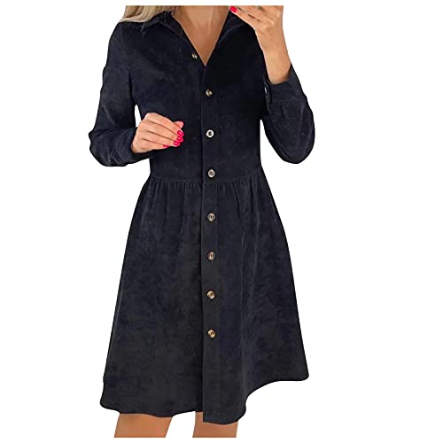 RMBLYfeiye Hemdkleid Damen Langarm Cord Freizeitkleid Herbst Winter,Oversize T-Shirt Vintage Einreiher Cord-Kleid Lang Bluse Einfarbig Shirtkleid Lose Minikleid RMBLYfeiye Hemdkleid Damen Langarm Cord Freizeitkleid Herbst Winter,Oversize T-Shirt Vintage Einreiher Cord-Kleid Lang Bluse Einfarbig Shirtkleid Lose Minikleid von RMBLYfeiye
