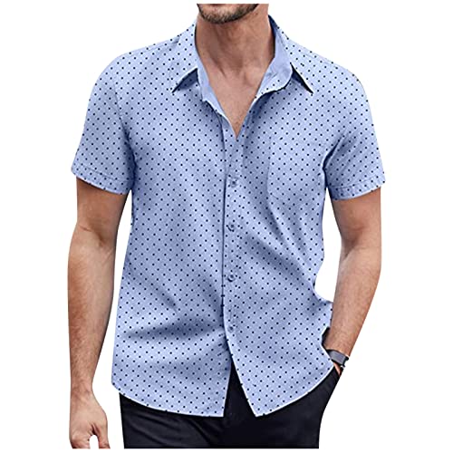 RMBLYfeiye Herren T- Shirts Slim Fit Hemd Herren Tshirt Weiss Reverskragen Gepunktet Druck Arbeitshemd Druckknopf Henley Shirt Regular Fit Freizeithemd Basic Sommerhemd Polo Herren (Hellblau, XL) von RMBLYfeiye