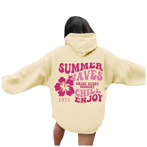 RMBLYfeiye Hoodie Damen Oversize Pullover Für Damen Longpullover Für Damen Pink Palm Puff Hoodie Y2K Hoodie Sweatshirtjacke Hip Hop Hoodie Streetwear Winterpullover Damen (Beige, L) von RMBLYfeiye