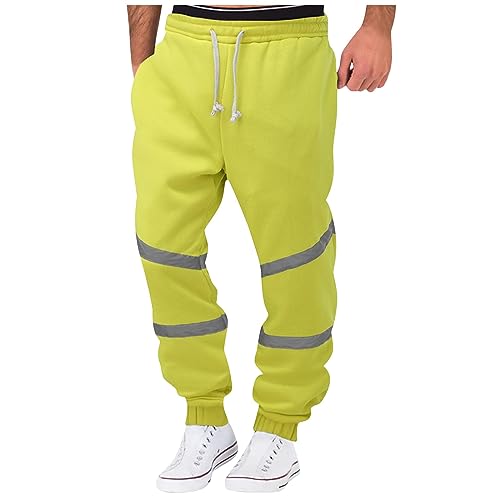 RMBLYfeiye Hosen Herren Arbeitshose Kurz Herren MTB Hose Herren Kurz Neon Sweatpants Baggy Cargohose Tunnelzug Elastische Taille Trainingshose Stretch Sporthose Haremshose (Fluorescent Green, 3XL) von RMBLYfeiye