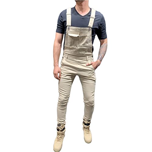 RMBLYfeiye Jeans Latzhose Herren Verstellbarer Riemen Einfarbiges Arbeitslatzhose Mit Taschen Schmale Passform Arbeitshosen Slim Fit Ärmelloser Overall Playsuit Sommer von RMBLYfeiye