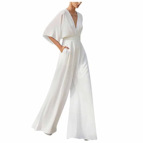 RMBLYfeiye Jumpsuit Damen Lang V-Ausschnitt Einfarbiges 3/4 Ärmel Chiffon Jumpsuit Mit Taschen Hohe Taille Tailliert Tunika Overall Hosenanzug Festlich Jumpsuit Elegant Hochzeit Gast RMBLYfeiye Jumpsuit Damen Lang V-Ausschnitt Einfarbiges 3/4 Ärmel Chiffon Jumpsuit Mit Taschen Hohe Taille Tailliert Tunika Overall Hosenanzug Festlich Jumpsuit Elegant Hochzeit Gast von RMBLYfeiye