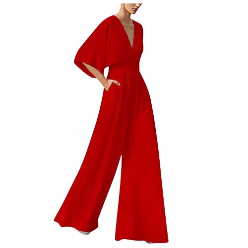 RMBLYfeiye Jumpsuit Damen Lang V-Ausschnitt Einfarbiges 3/4 Ärmel Chiffon Jumpsuit Mit Taschen Hohe Taille Tailliert Tunika Overall Hosenanzug Festlich Jumpsuit Elegant Hochzeit Gast RMBLYfeiye Jumpsuit Damen Lang V-Ausschnitt Einfarbiges 3/4 Ärmel Chiffon Jumpsuit Mit Taschen Hohe Taille Tailliert Tunika Overall Hosenanzug Festlich Jumpsuit Elegant Hochzeit Gast von RMBLYfeiye