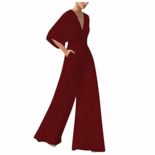 RMBLYfeiye Jumpsuit Damen Lang V-Ausschnitt Einfarbiges 3/4 Ärmel Chiffon Jumpsuit Mit Taschen Hohe Taille Tailliert Tunika Overall Hosenanzug Festlich Jumpsuit Elegant Hochzeit Gast RMBLYfeiye Jumpsuit Damen Lang V-Ausschnitt Einfarbiges 3/4 Ärmel Chiffon Jumpsuit Mit Taschen Hohe Taille Tailliert Tunika Overall Hosenanzug Festlich Jumpsuit Elegant Hochzeit Gast von RMBLYfeiye