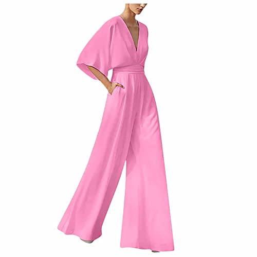 RMBLYfeiye Jumpsuit Damen Lang V-Ausschnitt Einfarbiges 3/4 Ärmel Chiffon Jumpsuit Mit Taschen Hohe Taille Tailliert Tunika Overall Hosenanzug Festlich Jumpsuit Elegant Hochzeit Gast RMBLYfeiye Jumpsuit Damen Lang V-Ausschnitt Einfarbiges 3/4 Ärmel Chiffon Jumpsuit Mit Taschen Hohe Taille Tailliert Tunika Overall Hosenanzug Festlich Jumpsuit Elegant Hochzeit Gast von RMBLYfeiye