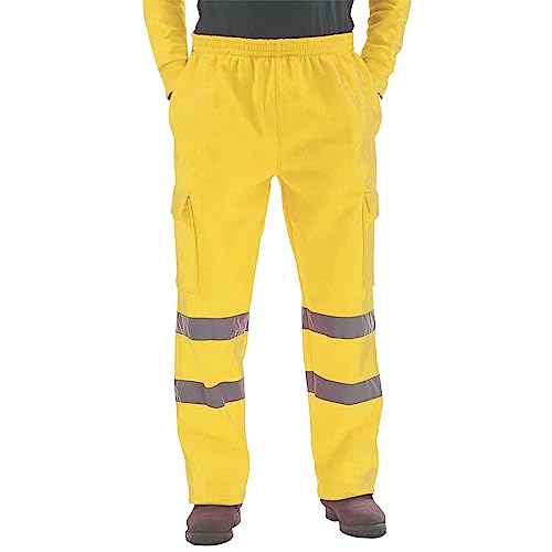 RMBLYfeiye Kurze Hosen Herren Stoffhose Herren Jogginghose Herren Baumwolle Neon Warnschutzhose Arbeitshose Reflektierende Motorradhose (Gelb, 4XL) von RMBLYfeiye