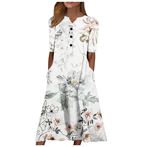 RMBLYfeiye Maxi Kleider Für Damen Langarm, Strandkleider Damen Sommer Knielang Kostüm Damen Maxikleid Mit Taschen Blumen Bedruckt Cocktailkleid Kurzarm Abschlusskleid Festlich Weißes Kleid (Weiß,S) RMBLYfeiye Maxi Kleider Für Damen Langarm, Strandkleider Damen Sommer Knielang Kostüm Damen Maxikleid Mit Taschen Blumen Bedruckt Cocktailkleid Kurzarm Abschlusskleid Festlich Weißes Kleid (Weiß,S) von RMBLYfeiye