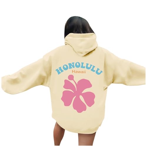 RMBLYfeiye Oversize Hoodie Damen Pullover Damen Herbst Langarmshirt Damen Sport Pink Palm Puff Hoodie Y2K Hoodie Partner Pullover Kuschel Hoodie Streetwear Damen Sweatjacke Mit Kapuze (Beige, 3XL) von RMBLYfeiye