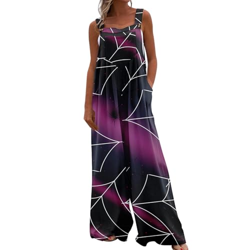 RMBLYfeiye Retourenkauf Jumpsuit Damen Cotton Damen Sommer Jumpsuit Damen Festlich Elegant Damen Leinen Hosenanzug Hosenanzug Damen Festlich Romper Damen Halloween Kostüm Damen (Dark Purple, M) von RMBLYfeiye