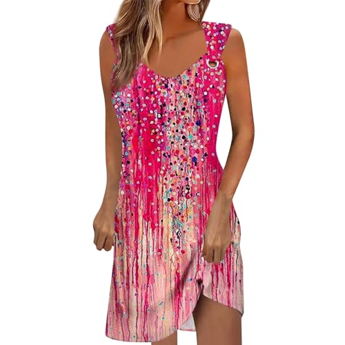 RMBLYfeiye Sommerkleid Damen Knielang, Tie Dye V-Ausschnitt Blusenkleid Mit Breiten Trägern Spaghetti Hawaii Kleid Ärmellos Freizeitkleid Luftig Ballkleider Kurz Urlaub Kleider Party Kleid von RMBLYfeiye