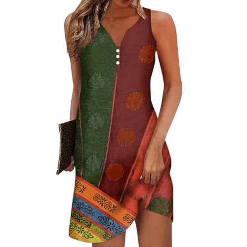 RMBLYfeiye Sommerkleider Große Größen, Stillkleid Sommer Hawaii Kleid Damen Musterdruck Ärmellos Abendkleid V-Ausschnitt Luftig Tunika Kleid Mit Knopf Hängekleider Damen Sommer Knielang (Grün,3XL) von RMBLYfeiye